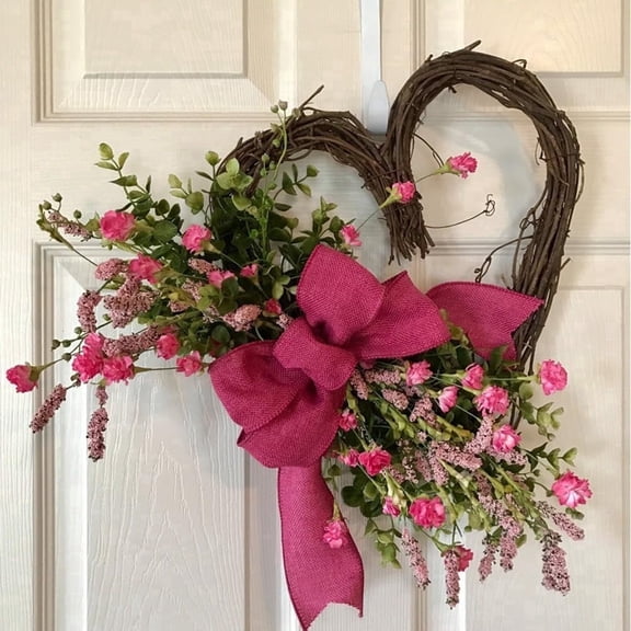 Heart Shaped Lavender Wreath - Rustic Valentine's Day Wall Hanging, Wedding & Farmhouse Door Decor for Indoor and Outdoor Use(1Pcs, B)