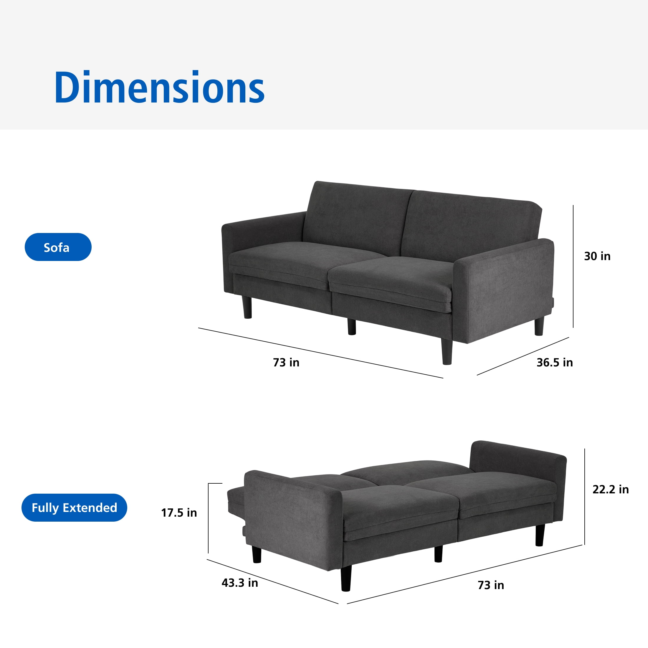 Mainstays Storage Futon with Underseat Storage, Charcoal Fabric