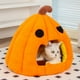 thumbnail image 4 of Cama de algodón para gatos con forma de calabaza de Halloween, semicerrada y cálida, con cojín extraíble y lavable y base antideslizante, ideal para decoración navideña de mascotas pequeñas., 4 of 6