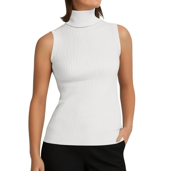 Sleeveless Turtlenecks Tops for Women Knit Vest White One Size