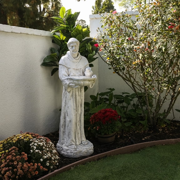 Alpine Corporation Saint Francis Birdbath Statue for Lawn and Garden