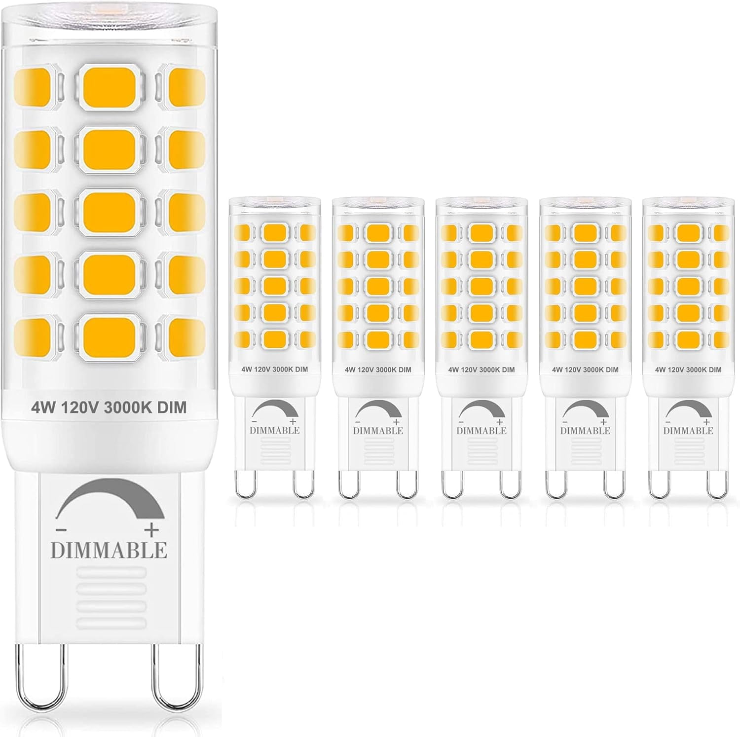 Sailstar G9 LED Light Bulbs, 4W (40W Equivalent), 400 Lumens, 3000K Warm White, Dimmable, 120V, 360° Beam Angle, Ceramic Base, Flicker-Free, 6-Pack