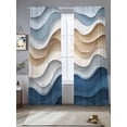 thumbnail image 3 of Beige Blue Ombre Semi Sheer Curtains 96 Inch Length 2 Panels Set, Moire Abstract Artwork Sheer Kitchen Curtain Privacy Voile Window Curtain for Living Room Bedroom Rod Pocket Drapes, 3 of 7