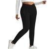 JGGSPWM Cross High-Waist Ribbed Leggings for Women Stretchy Slim Fit Pants with Side Pockets Black L