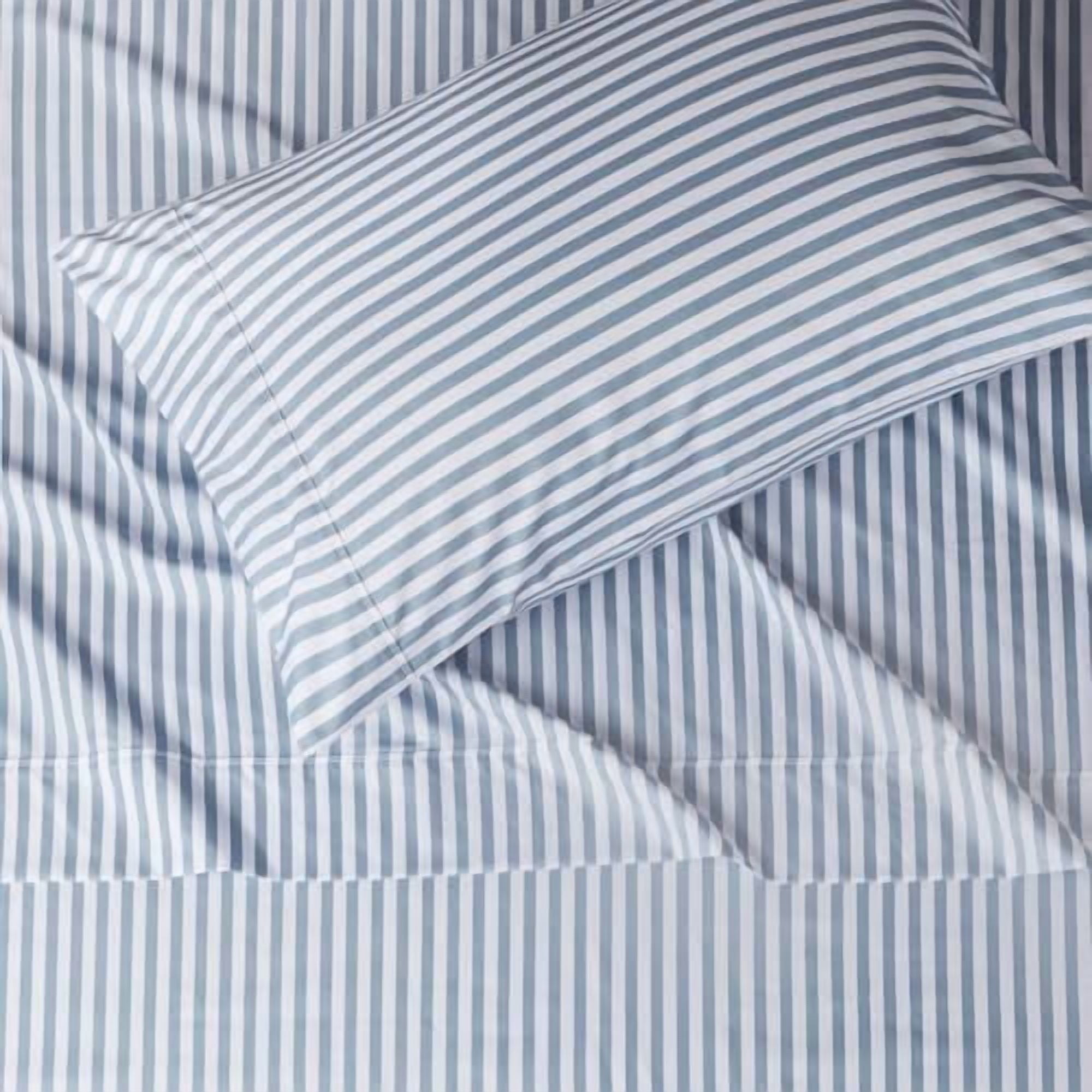 Basics Lightweight Super Soft Easy Care Microfiber 3 Piece Bed Sheet Set With 14-inch Deep Pockets - Twin, Dusty Blue Pinstripe,Printed
