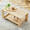 thumbnail image 2 of 2-Tier Coffee Table with Open Shelf, Wooden Texture Center Table with Rounded Edge, Rectangular Side Table for Small Space, Living Room, Apartment, Natural Wood, 2 of 9