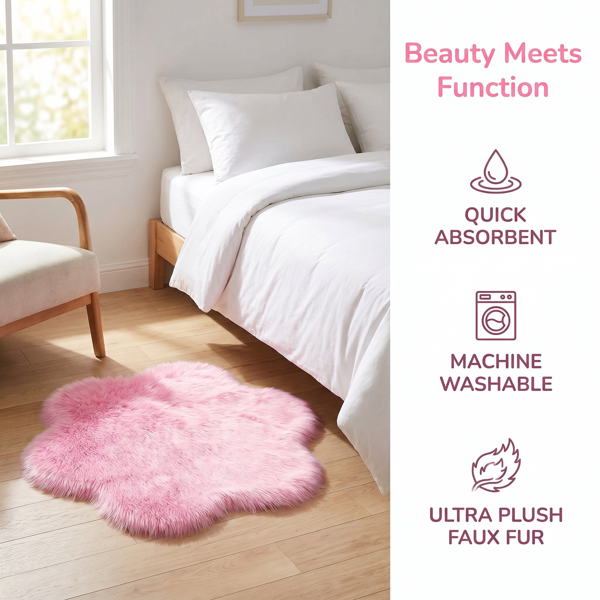 Unique Bargains Shaggy Flower Area Rug Fluffy Non-Slip Fuzzy Carpet 24" x 24" Pink