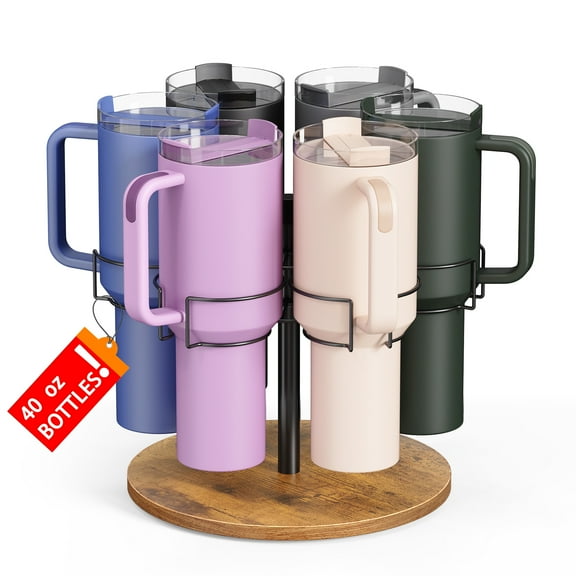 Water Bottle Organizer for Stanley 40 oz Tumbler with Handle, Rotatable Stanley Cup Organizer Holder, Kitchen Organizers and Storage for Stanley Cup Accessories, Wooden Base