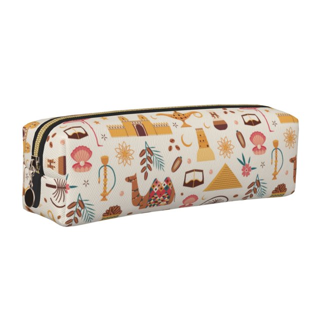Balery UAE Travel1 Estuche de Lápices de Cuero Impreso, Estuche para Suministros de Arte, Estuche de Lápices con Cremallera, Estuche de Almacenamiento de Papelería
