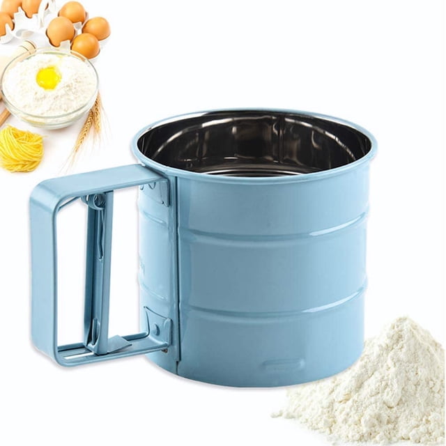 Amerteer Stainless Steel Flour Sieve Handheld Powder Flour Mesh Sifter, Flour Sifter with Hand Press Design,Kitchen Baking Tool for Baking-2 Cup