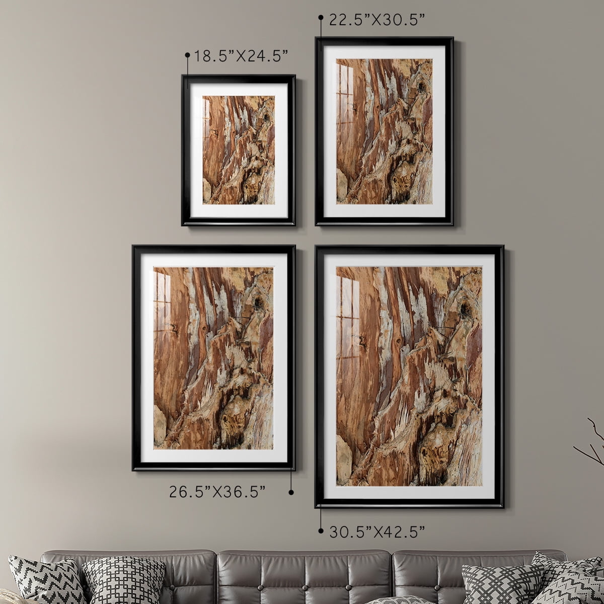 Wexford Home Tree Texture Triptych I Premium Framed Print, 22.5" x 30.5" - Ready to Hang, Black (Set of 2)