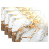 White and Gold Marble 4 PCs Placemats Set Linen Non-Slip Table Mat Rectangular Washable for Dining Kitchen Party 12"x18"