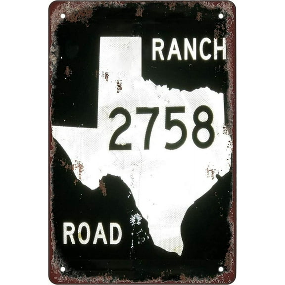 Highway Sign 2758 Ranch Road, Texas 8x12 Inches Retro Vintage Decor Sign Metal Tin Sign Home Bar Wall Decor