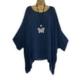 thumbnail image 1 of Fashnice Tee-Shirt Femme Couleur Unie Col Rond T-shirt Ample Chandail de Travail Bleu Foncé 2TG, 1 of 2