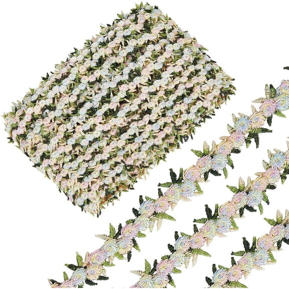 Rose Flower Lace Trim 15 Yards 2cm Wide Floral Lace Applique Embroidered Sewing Ribbon Craft Edge Trimmings for Wedding Dress Clothes Embellishment Party Decor Gift Wrapping Light Yellow