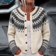 thumbnail image 2 of Fair Isle Sweater Women Christmas Sweaters for Women Button Up Crew Neck Coats Halloween Sweaters for Women Hippie Sweater Western Sweaters for Women Icelandic Sweater Graphic Sweater，Beige，M, 2 of 9