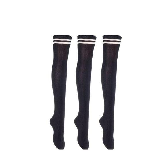 Lian LifeStyle Women's 3 Pairs Adorable Comfortable Soft Thigh High Over Knee High Cotton Socks Size 2.5-7 L1023(Black)