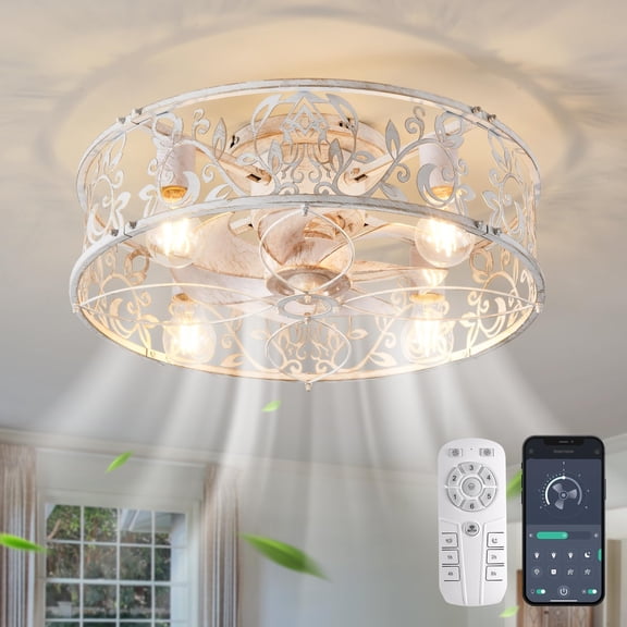 Low Profile Caged Ceiling Fan with Light Remote Timer Flush Mount for Bedroom