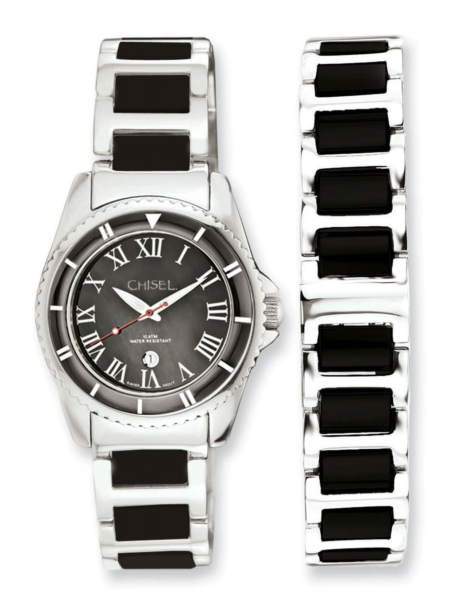 Ladies Ceramic & Stainless Steel Black Dial Watch & 7.5in  display picture 1