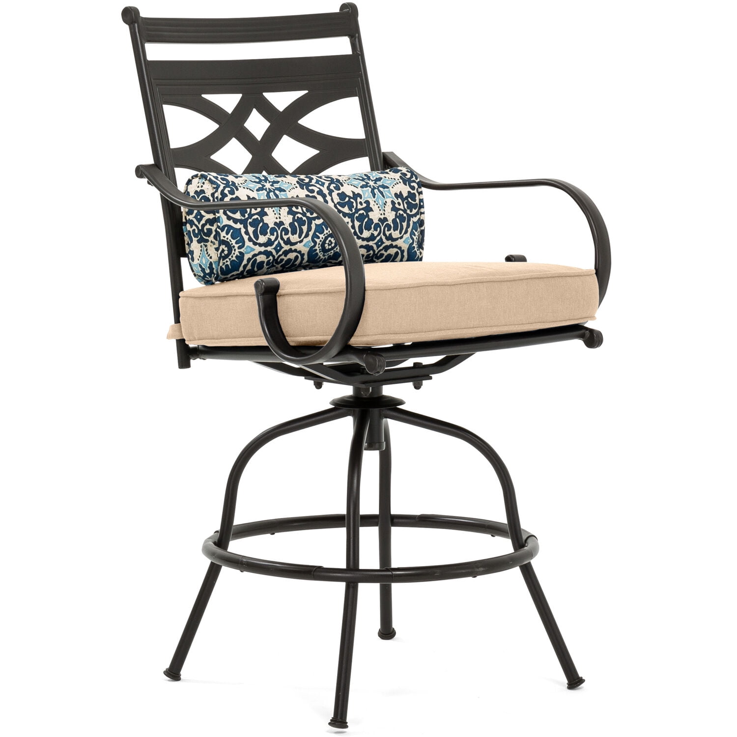 Hanover Montclair 5-Piece High-Dining Patio Set in Tan with 4 Swivel Chairs and a 33-In. Counter-Height Dining Table, MCLRDN5PCBR-TAN
