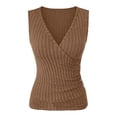 thumbnail image 7 of Karymi Womens Tops Dressy Casual Wrap V Neck Ribbed Knit Tank Top, Solid Sleeveless Side Button Detail Ruched Slim Fit Fuzzy Brushed Knit Vest Womens Blouses, 7 of 7