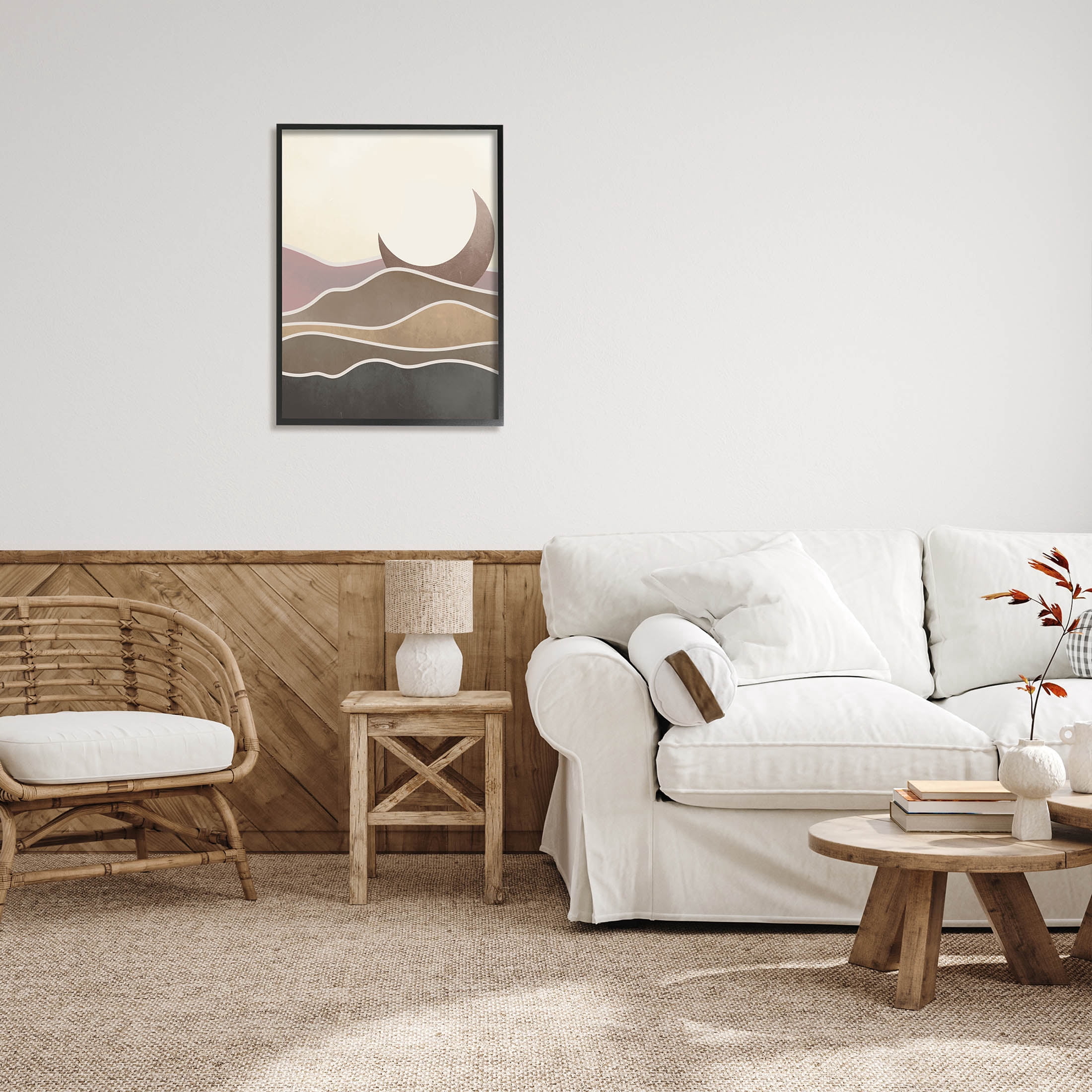 Desert Moon Sand Dunes Scenery Landscape Graphic Art Black Framed Art Print Wall Art