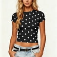 thumbnail image 5 of SAWOBUUN Women Cute Polka Dot T Shirt Short Sleeve Slim Stretch Crew Neck Trendy Summer Top, 5 of 7