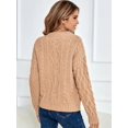 thumbnail image 5 of WIPONKEN Cable Knit Sweaters for Women 30% Wool Sweaters Crew Neck Pullover Long Sleeve Khaki Brown, 5 of 6