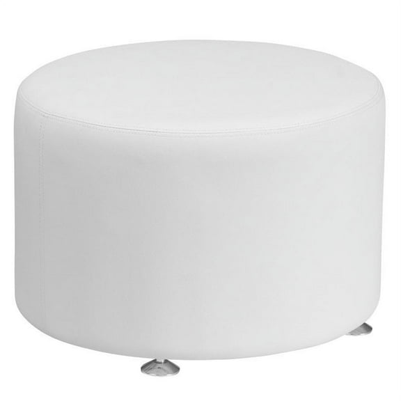 Bowery Hill Leather 24" Round Ottoman in White