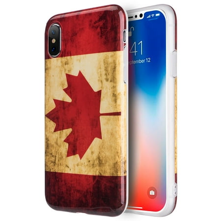 Look Cake - MUNDAZE Vintage Look Canada Flag Design TPU Case For Apple iPhone X Phone