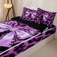thumbnail image 3 of Homewish Purple Cheetah Pattern Zipper Twin Comforter Sets with Fitted Sheet and 2 Pillowcases For Kids,Cute Bow Zipper Bedding Set For Girls,Black Reversible,4-Piece, 3 of 7