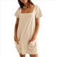 thumbnail image 1 of Minivestido Informal de Verano para Mujer, de Color Liso, con Escote Cuadrado, Corta y Bolsillos, Color Albaricoque S, 1 of 9