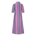 thumbnail image 5 of Awdenio Dresses for Women Plus Size Women Half Sleeve Striped Multicolor Loose Button Bohe Beach Long Robe Dress, 5 of 6