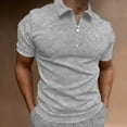 thumbnail image 2 of JTieacloth Collared T Shirt Male Spring And Summer Cotton Jacquard Short Sleeve Top Solid Color Geometric Print Lapel Zipper Top Gray XXXL, 2 of 5