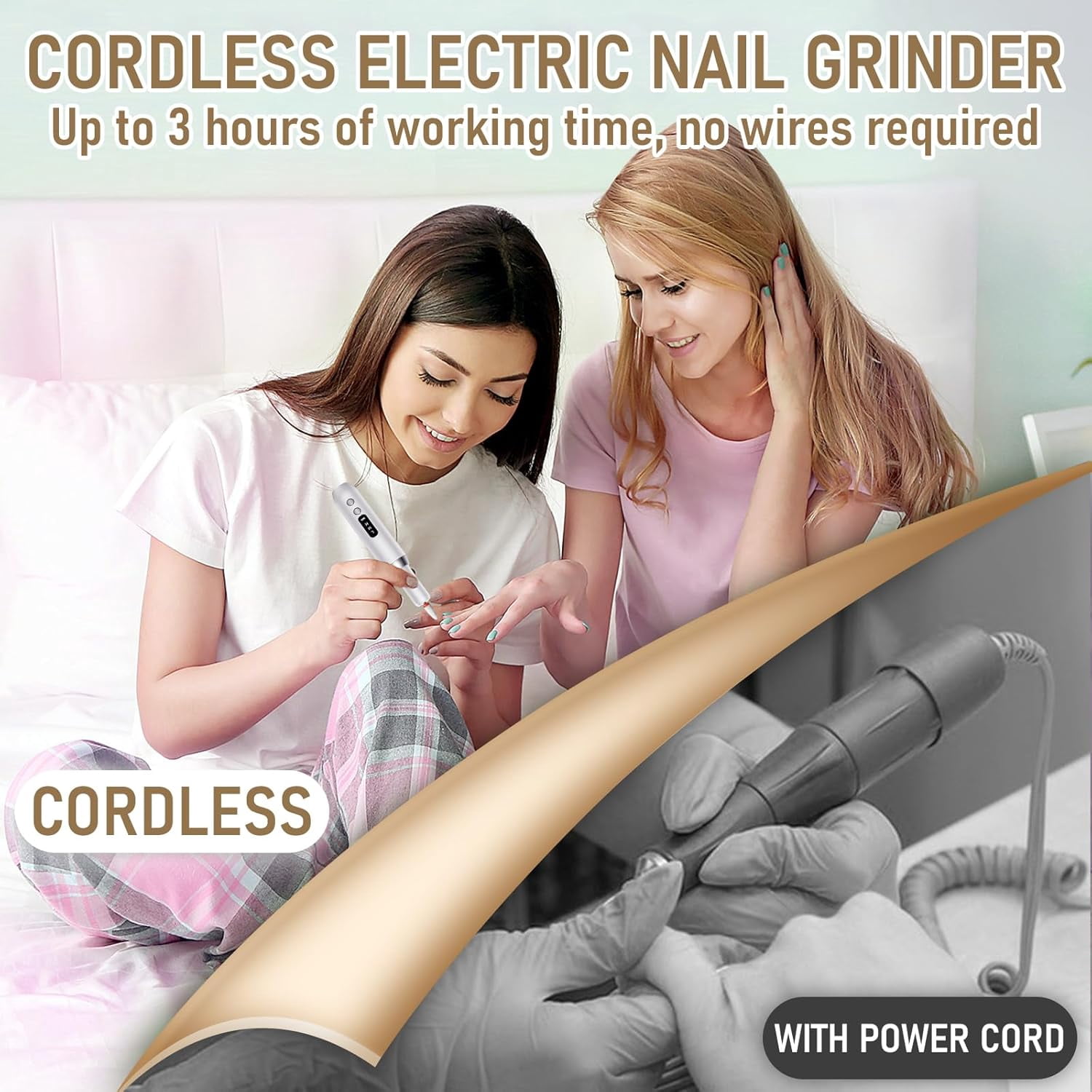 Aorsher Rechargeable Cordless Electric Nail Drill Kit, Professional Electric Nail File for Acrylic Gel Dip Powder Nails, 3 Speeds 15000RPM, Portable Manicure Pedicure Tool