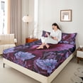 thumbnail image 3 of Erosebridal Purple Floral Dragon Bed Sheets 4pcs For Teens,Exotic Style Animal Flowers King Sheets For Boys Girls, 3 of 5
