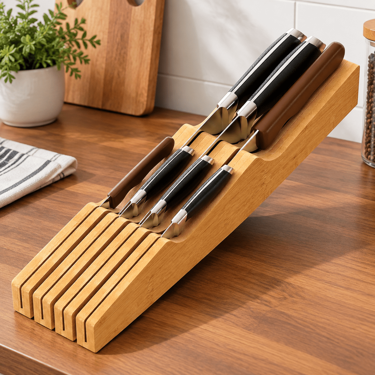 Knife Drawer Organizer (Natural 7 Knives Organizer)