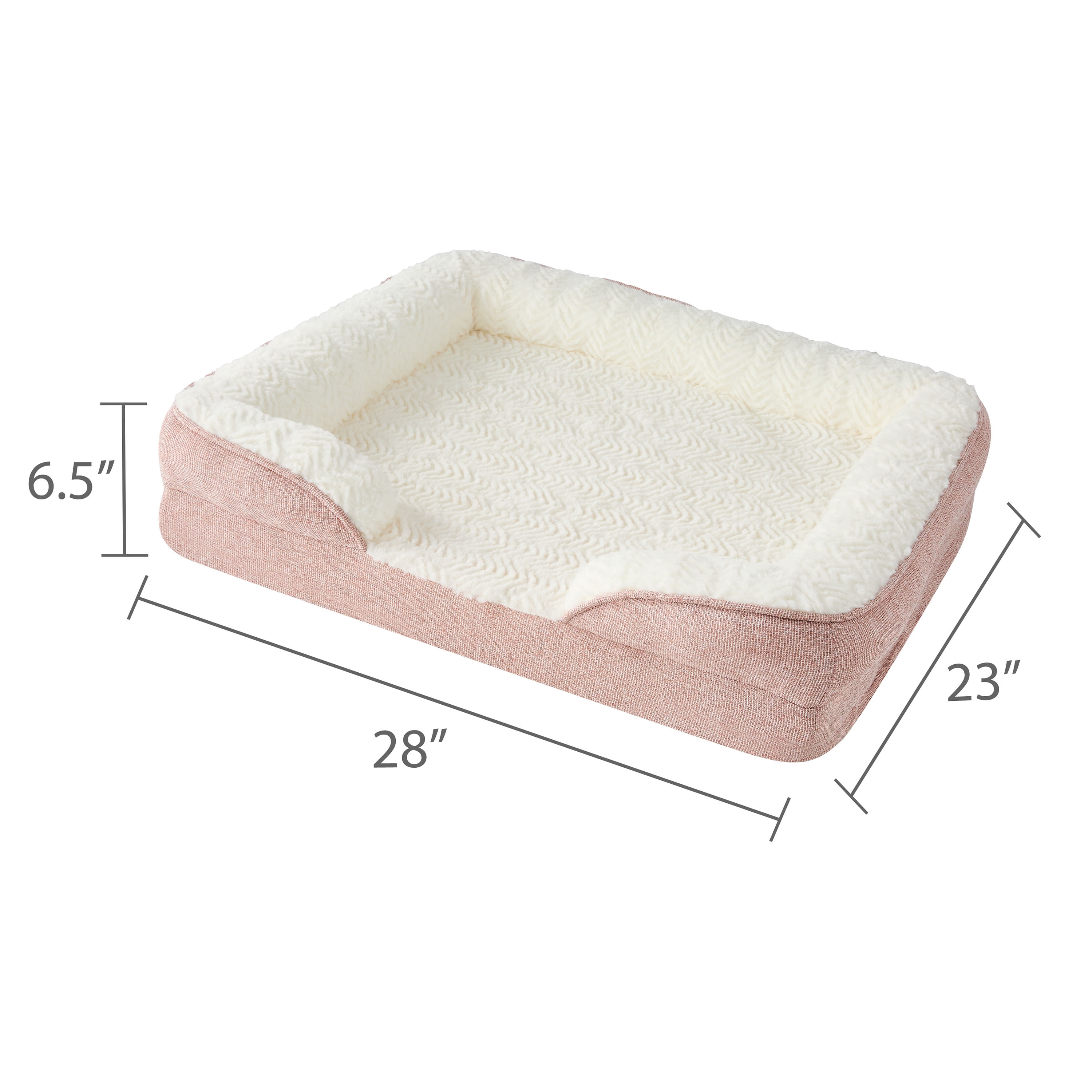 Vibrant Life Small Orthopedic Bolster Dog Bed, Pink, 23" x 28"