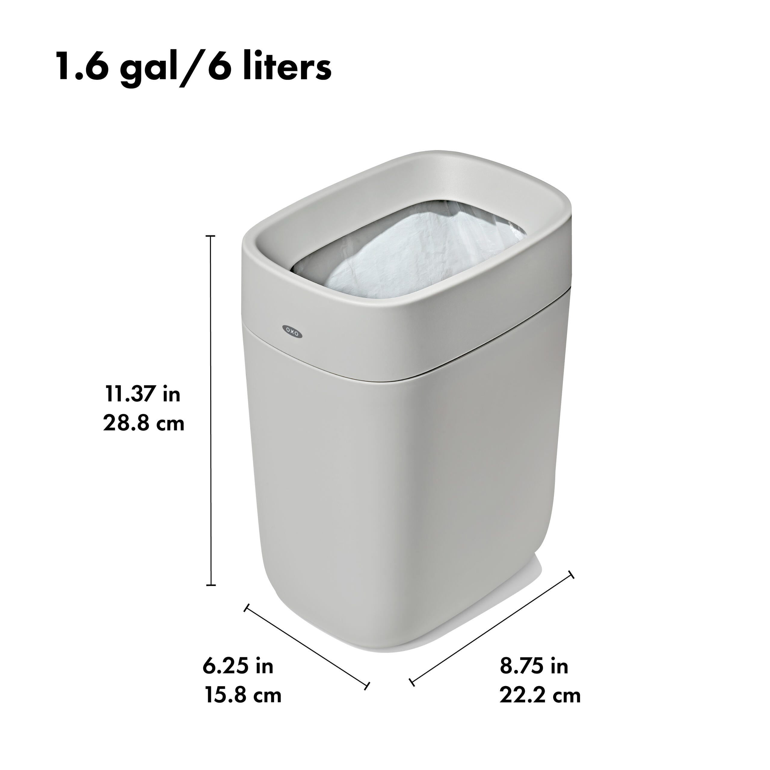 OXO 6L Bathroom Trash Can, Compact Garbage Can for Small Spaces and Under Bathroom Vanity, White
