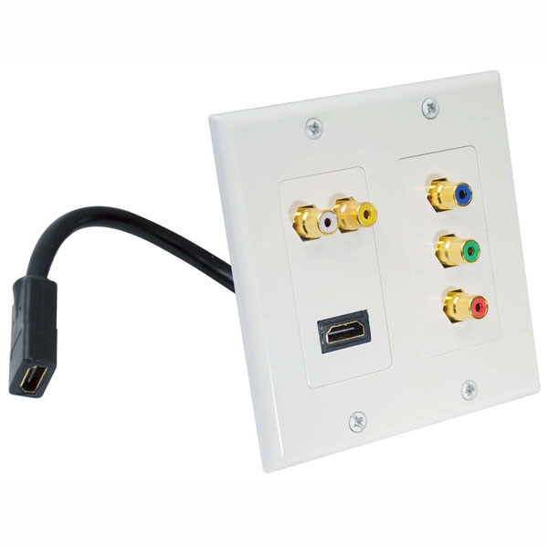 Dual HDMI + 2 RCA + 3 RCA Wall plate with Back Pigtail Plug For Easy