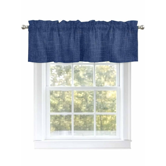 Valances for Windows Navy Blue Linen Rod Pocket Cafe Window Treatments Valance Curtains for Kitchen Bathroom Laundry Basement Windows 60"x18"
