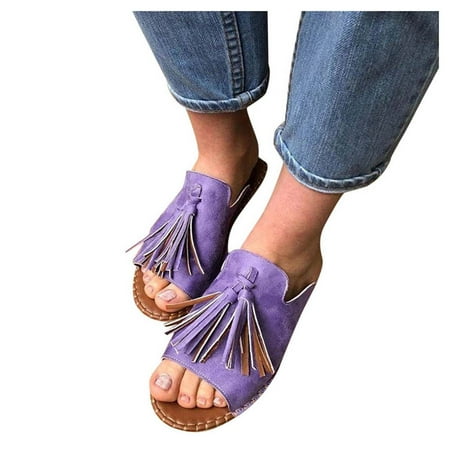 

YanHoo Boho Slide Sandals for Women Girls Dressy Low Wedge Sandal Casual Open Toe Flat Sandals Summer Beach Slip on Sandals Platform Sandals