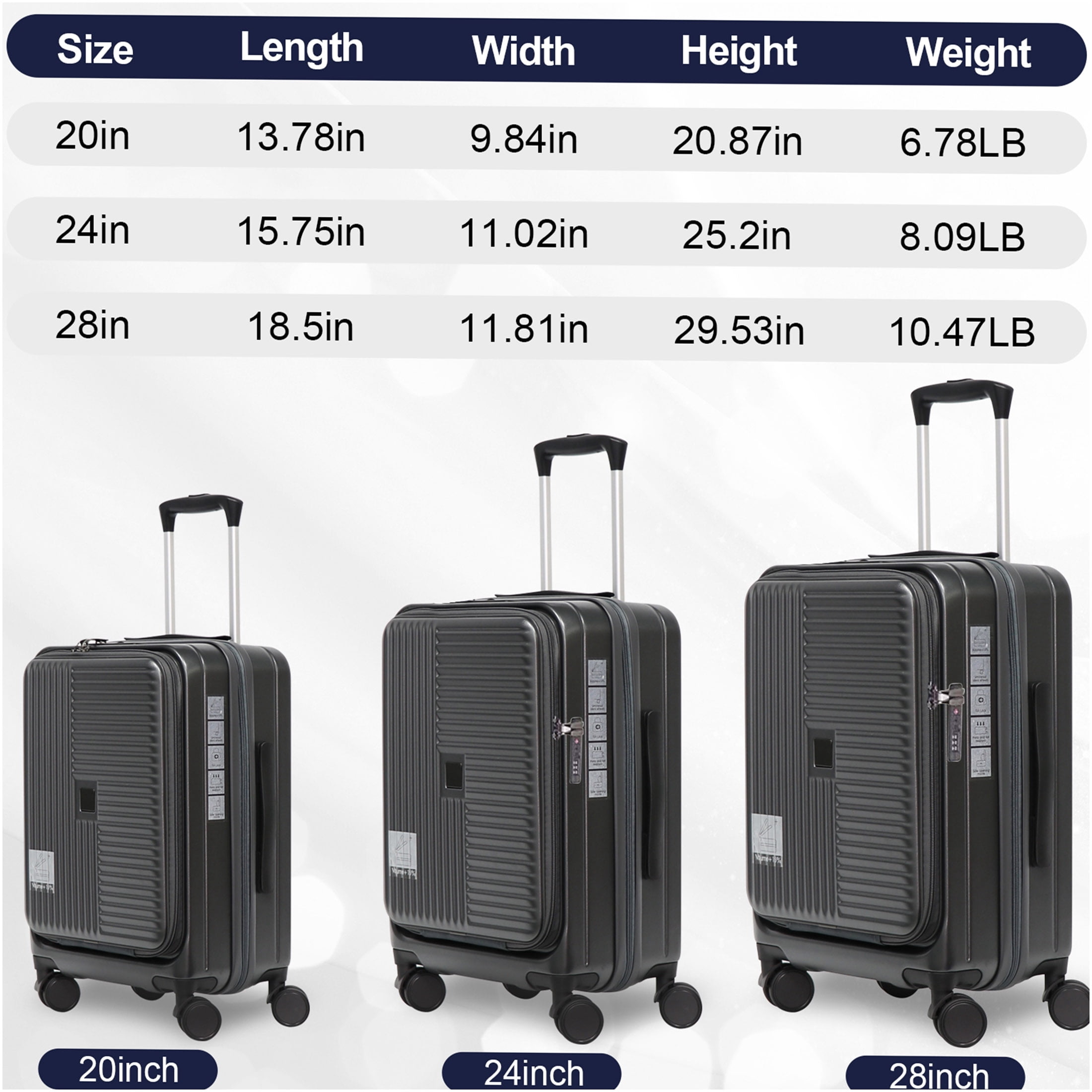 JERFIT 3-Piece Hardshell Luggage Set with TSA Lock, Expandable Suitcases & Front Opening for Easy Access in Cement Grey