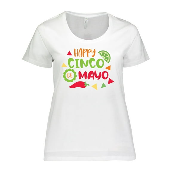 Inktastic Happy Cinco De Mayo with Lime and Red Pepper Women's Plus Size T-Shirt