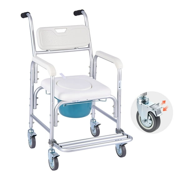 HAPP DAY Bedside Commode Chair with 4 Wheels 4-in-1 Raised Toilet Seat 350 lbs