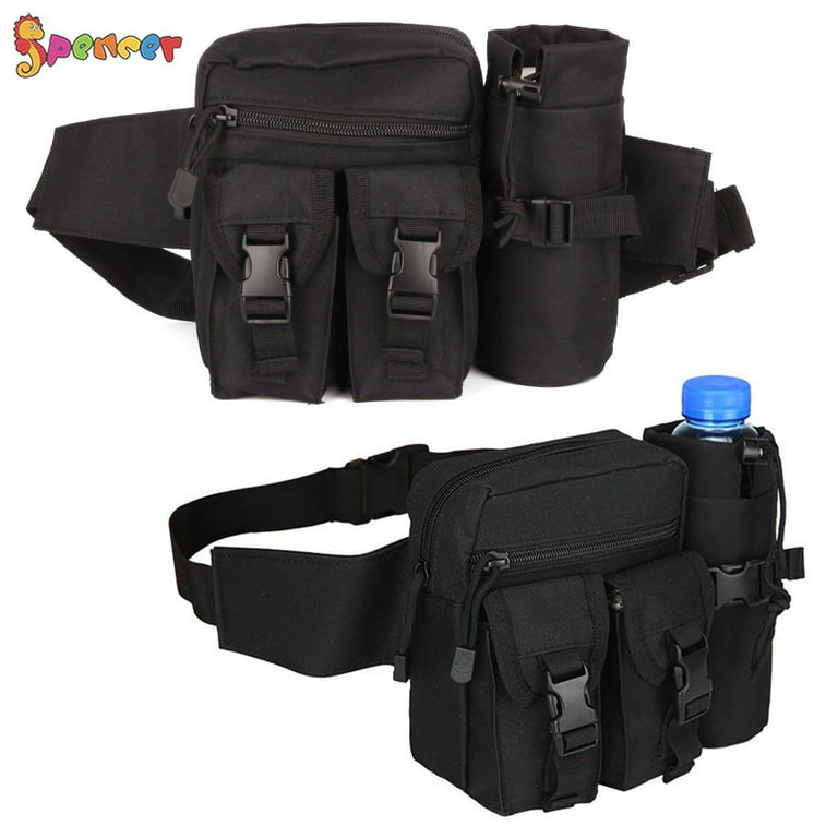 Spencer Unisex Nylon Fanny Pack Waist Bag Utility Belt Bag Waterproof with  Water Bottle Holder for Hiking Camping Fishing Black 