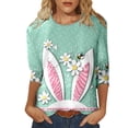 thumbnail image 2 of BOOMILK Easter T Shirts for Women Casual Round Neck Day Cute Printing 3/4 Sleeve Regular Shirt Top, 2 of 4