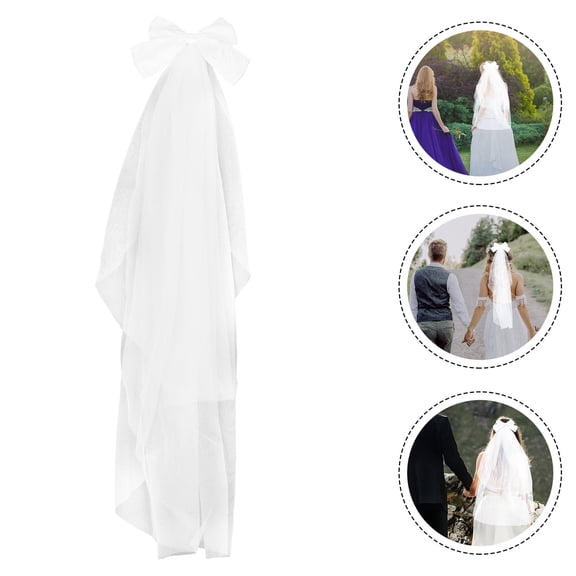 ELAYARD Elegant White Bridal Bow Veil Double Layer Lightweight Wedding Hair Clip Accessory for Brides