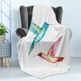 thumbnail image 4 of Watercolor Soft Flannel Fleece Throw Blanket, Colorful Aquerelle Hummingbirds with Brush Marks Effect Avian Animal Design, Cozy Plush for Indoor and Outdoor Use, 60" x 80", Multicolor, by Ambesonne, 4 of 5