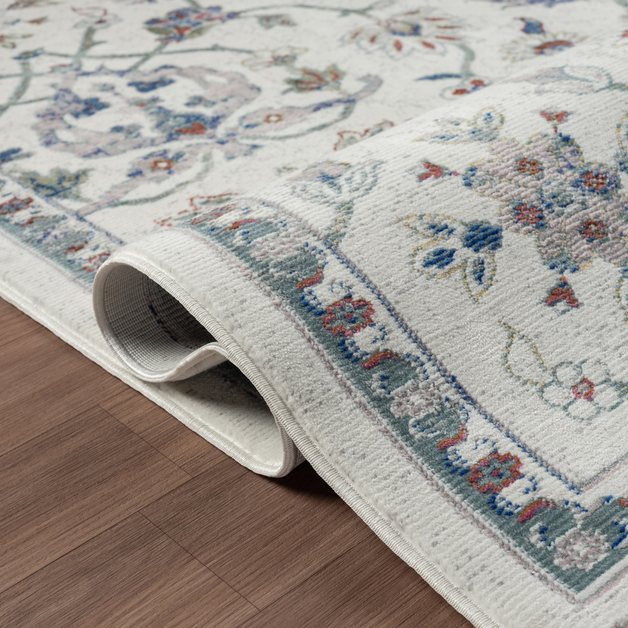 LR Home Ada 7'9" x 9'9" Ivory Distressed Floral Indoor Area Rug
